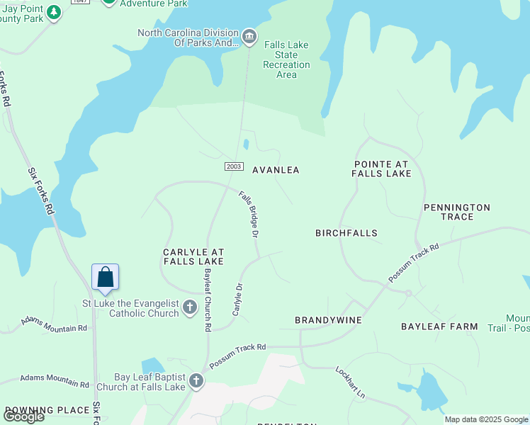 map of restaurants, bars, coffee shops, grocery stores, and more near 1221 Falls Bridge Drive in Raleigh
