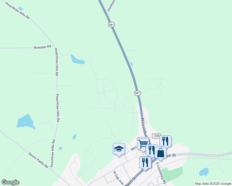 map of restaurants, bars, coffee shops, grocery stores, and more near 758 Piaggio Lane in Spring Hope