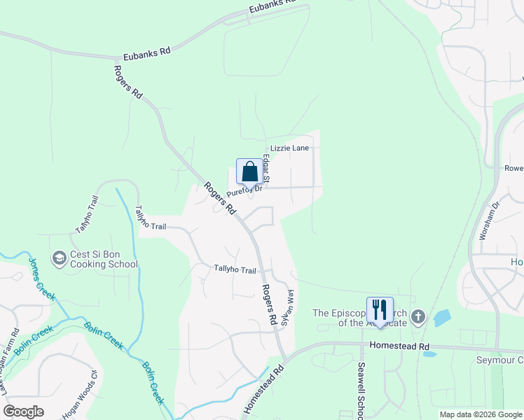 map of restaurants, bars, coffee shops, grocery stores, and more near 1710 State Road 1842 in Chapel Hill