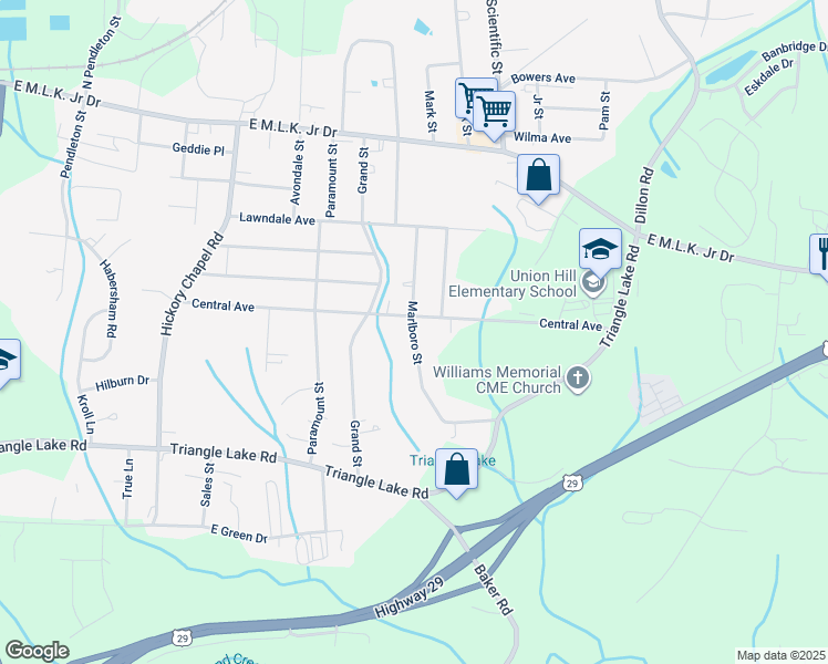 map of restaurants, bars, coffee shops, grocery stores, and more near 905 Marlboro Street in High Point