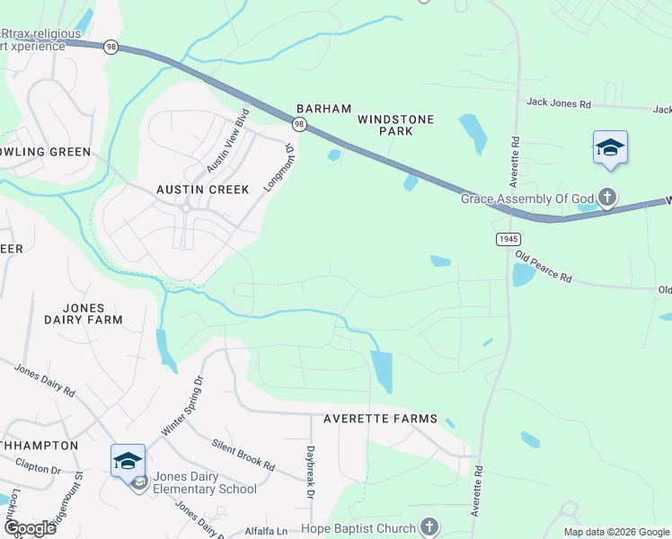 map of restaurants, bars, coffee shops, grocery stores, and more near 1125 Averette Road in Wake Forest