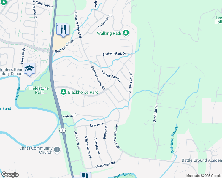 map of restaurants, bars, coffee shops, grocery stores, and more near 120 Bromley Park Lane in Franklin
