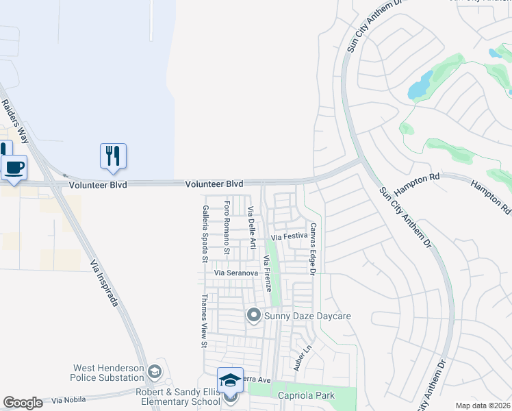 map of restaurants, bars, coffee shops, grocery stores, and more near 3173 Palazzo Reale Avenue in Henderson