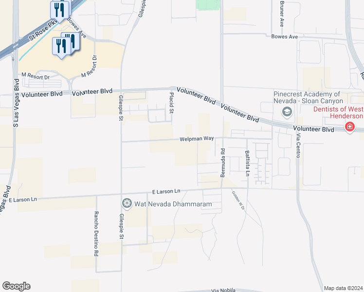 map of restaurants, bars, coffee shops, grocery stores, and more near Welpman Way in Clark County