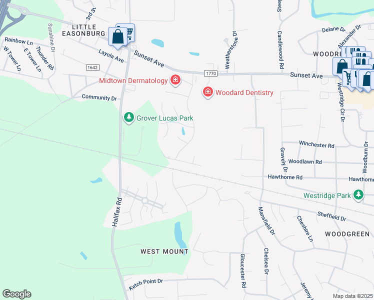 map of restaurants, bars, coffee shops, grocery stores, and more near 405 Mayfair Drive in Rocky Mount