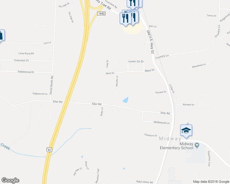 map of restaurants, bars, coffee shops, grocery stores, and more near 158 Lake Street in Winston-Salem