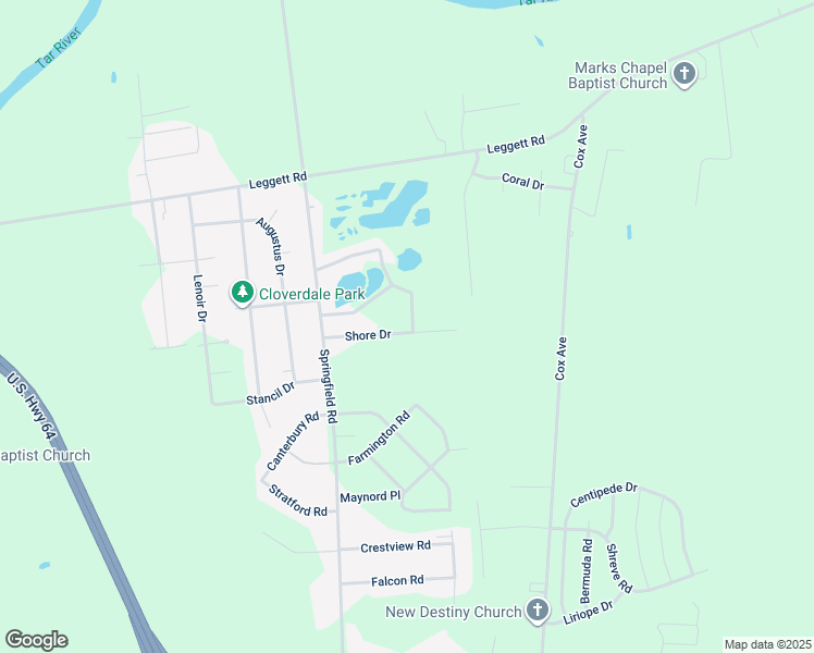 map of restaurants, bars, coffee shops, grocery stores, and more near 135 Shore Drive in Rocky Mount