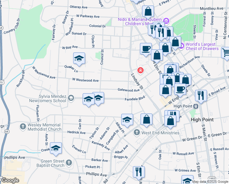 map of restaurants, bars, coffee shops, grocery stores, and more near 516 Gatewood Avenue in High Point