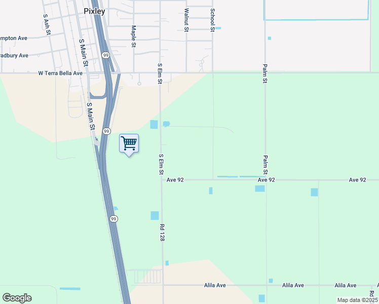 map of restaurants, bars, coffee shops, grocery stores, and more near 1610 South Elm Street in Pixley