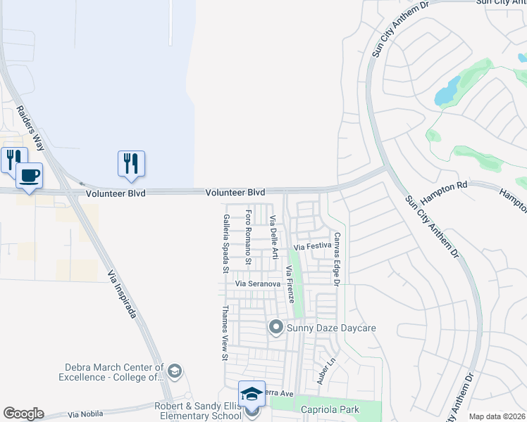 map of restaurants, bars, coffee shops, grocery stores, and more near 1866 Montefiore Walk in Henderson