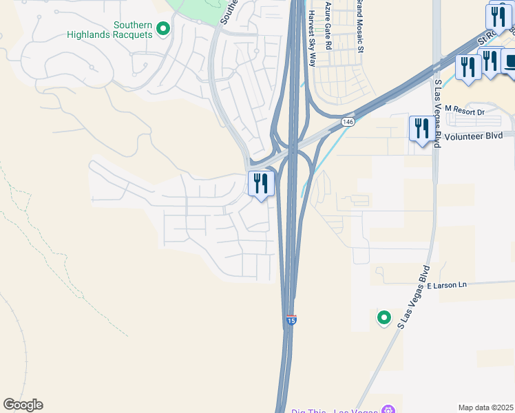 map of restaurants, bars, coffee shops, grocery stores, and more near 12656 Southern Highlands Parkway in Las Vegas