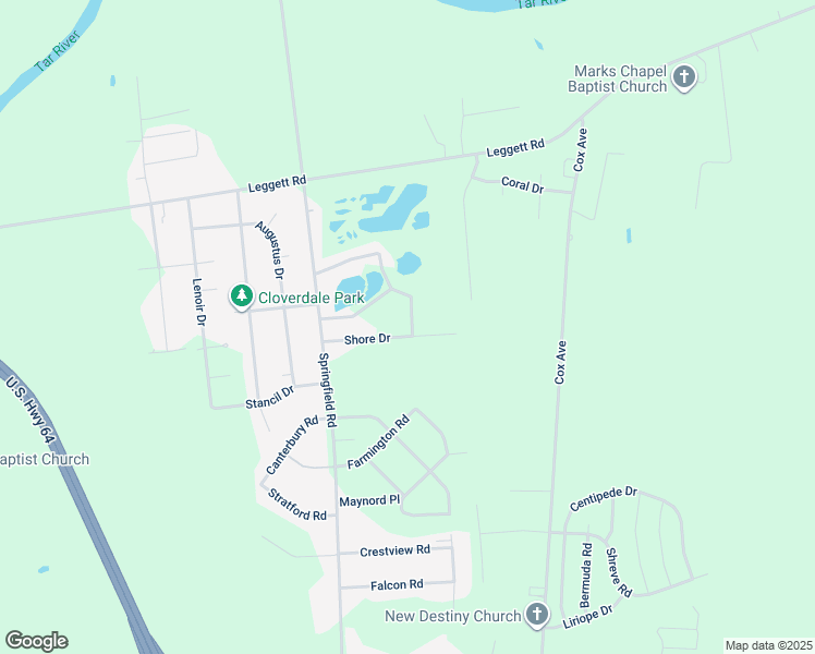 map of restaurants, bars, coffee shops, grocery stores, and more near 135 Shore Drive in Rocky Mount
