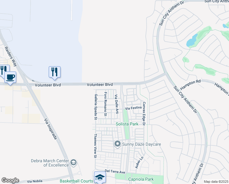 map of restaurants, bars, coffee shops, grocery stores, and more near 1863 Via Delle Arti in Henderson