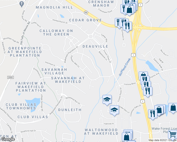 map of restaurants, bars, coffee shops, grocery stores, and more near 12028 Jasmine Cove Way in Raleigh