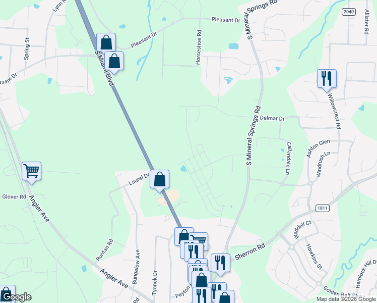 map of restaurants, bars, coffee shops, grocery stores, and more near 1305 U.S. 70 in Durham