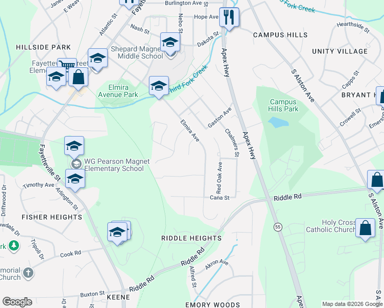 map of restaurants, bars, coffee shops, grocery stores, and more near 1012 Gaston Avenue in Durham