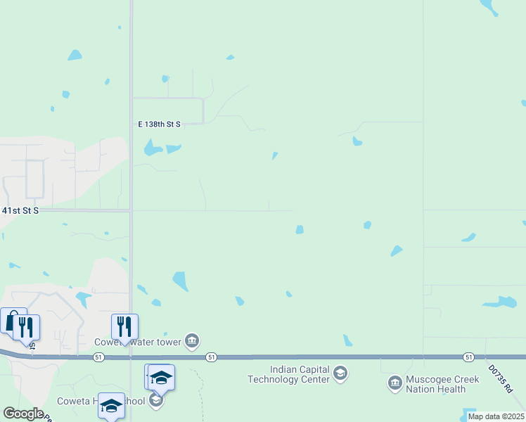 map of restaurants, bars, coffee shops, grocery stores, and more near 32208 E 141st Street South in Coweta