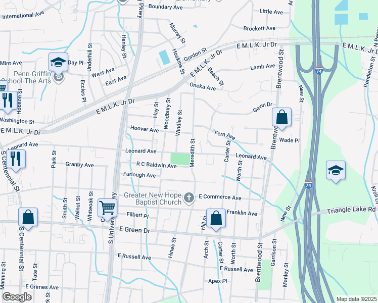 map of restaurants, bars, coffee shops, grocery stores, and more near 514 Meredith Street in High Point