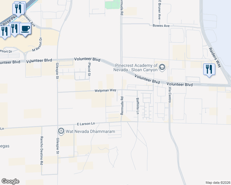 map of restaurants, bars, coffee shops, grocery stores, and more near 12720 South Davis Wright Court in Henderson