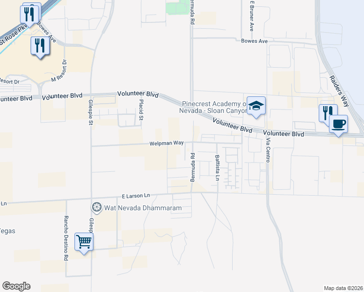 map of restaurants, bars, coffee shops, grocery stores, and more near 12720 South Davis Wright Court in Henderson