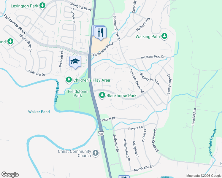 map of restaurants, bars, coffee shops, grocery stores, and more near 115 Saddlebridge Lane in Franklin
