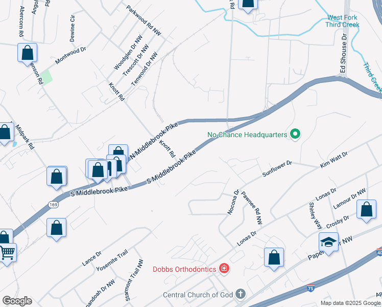 map of restaurants, bars, coffee shops, grocery stores, and more near 5012 South Middlebrook Pike in Knoxville