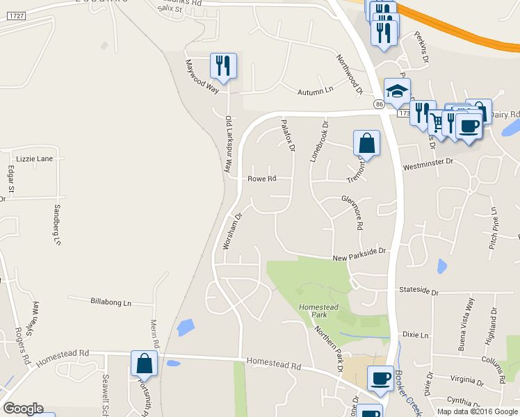 map of restaurants, bars, coffee shops, grocery stores, and more near 604 Palafox Drive in Chapel Hill