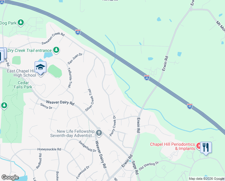 map of restaurants, bars, coffee shops, grocery stores, and more near 111 Middlebrook Court in Chapel Hill