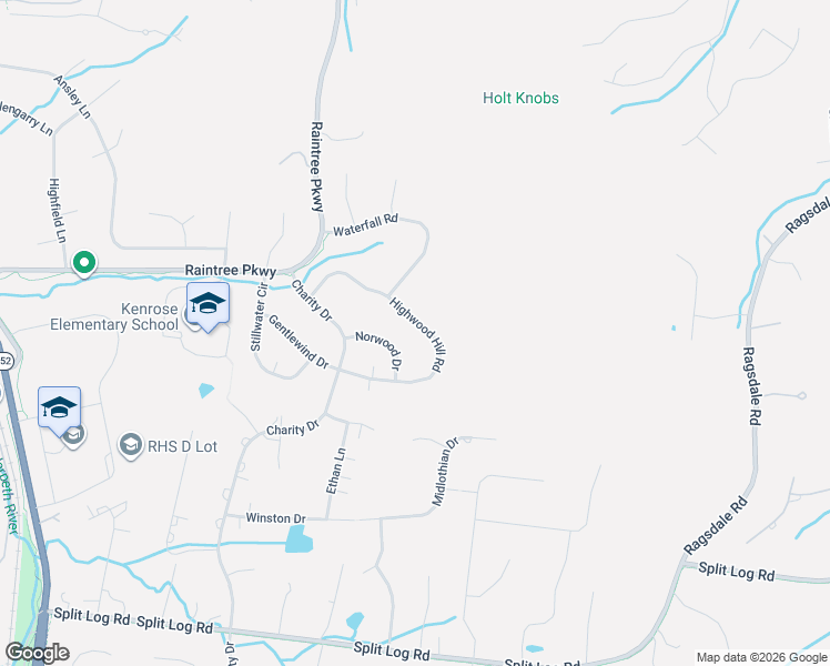 map of restaurants, bars, coffee shops, grocery stores, and more near 9441 Highwood Hill Road in Brentwood