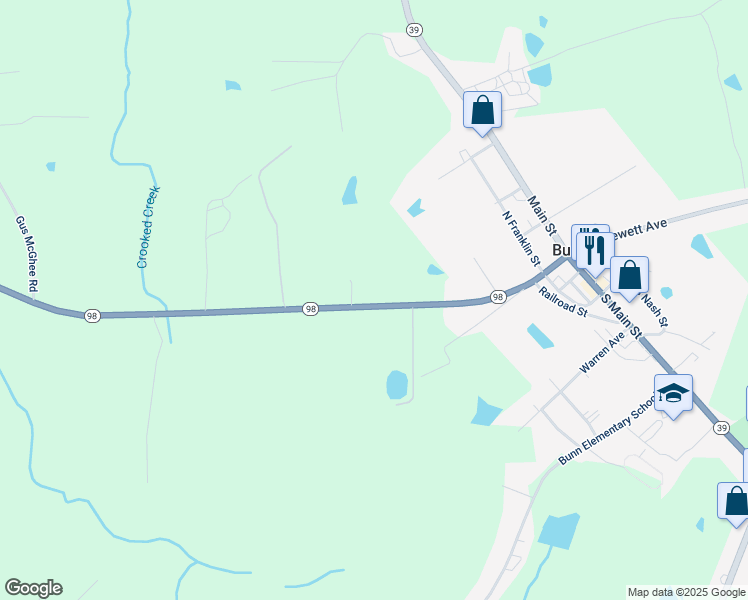 map of restaurants, bars, coffee shops, grocery stores, and more near 476 North Carolina 98 in Bunn