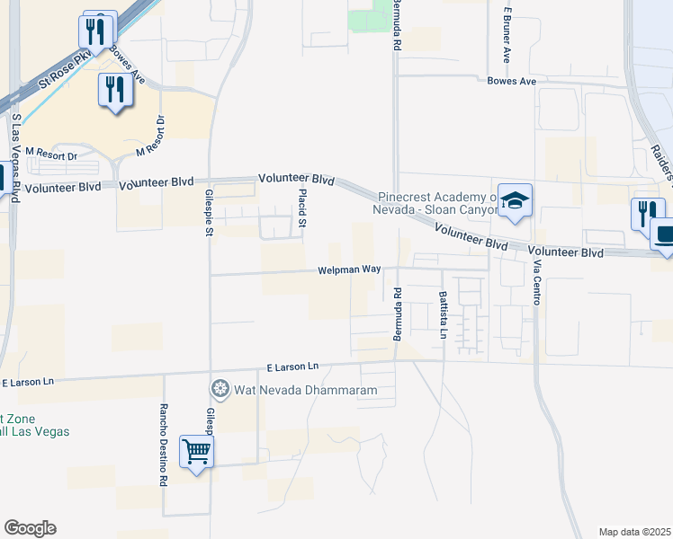 map of restaurants, bars, coffee shops, grocery stores, and more near Welpman Way in Henderson