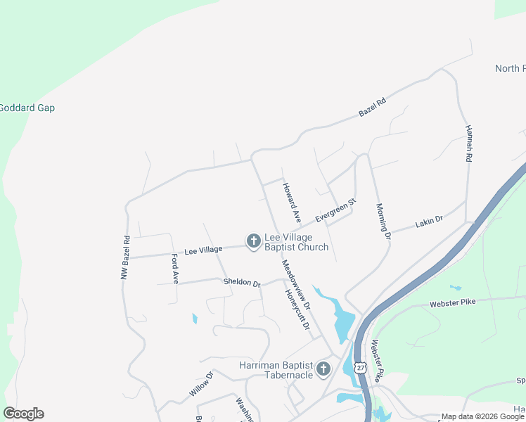 map of restaurants, bars, coffee shops, grocery stores, and more near 641 Meadowview Drive in Harriman