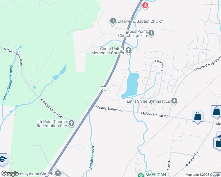 map of restaurants, bars, coffee shops, grocery stores, and more near 472 Franklin Road in Franklin