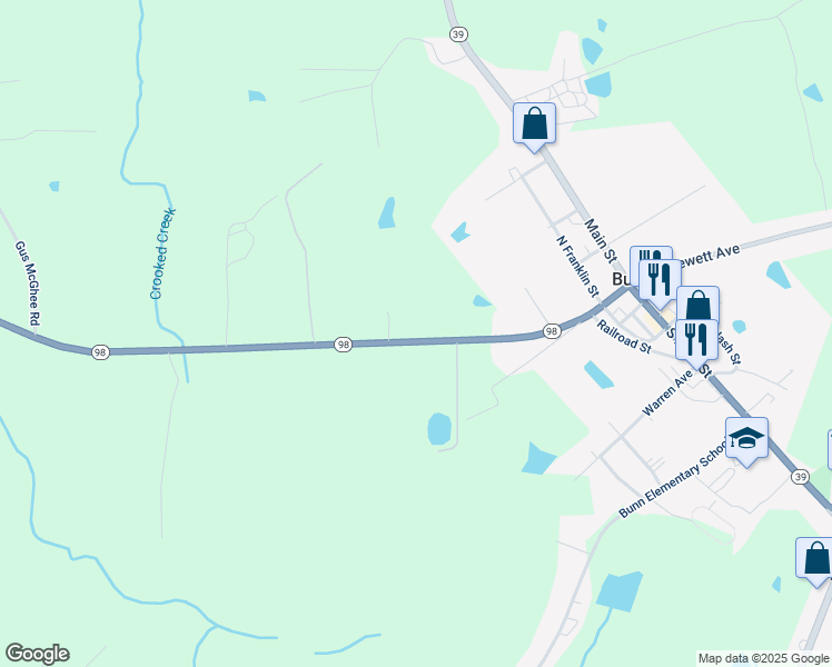map of restaurants, bars, coffee shops, grocery stores, and more near 476 North Carolina 98 in Bunn