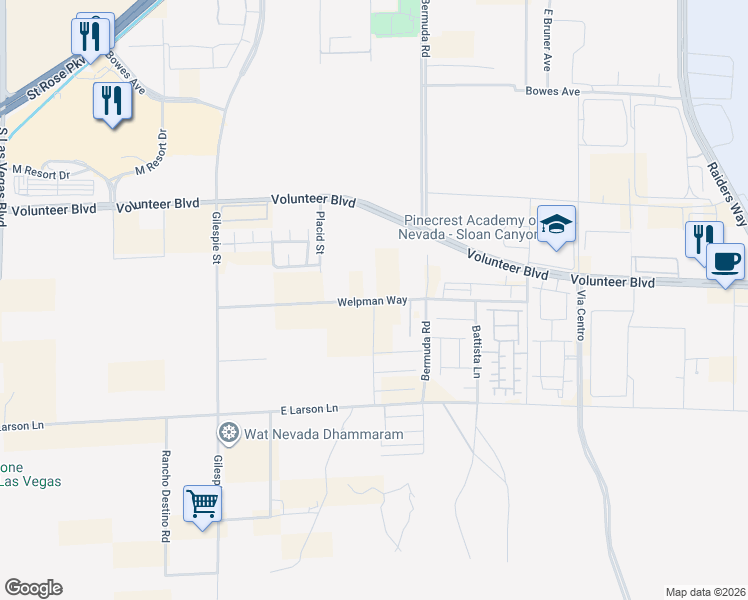 map of restaurants, bars, coffee shops, grocery stores, and more near Welpman Way in Clark County