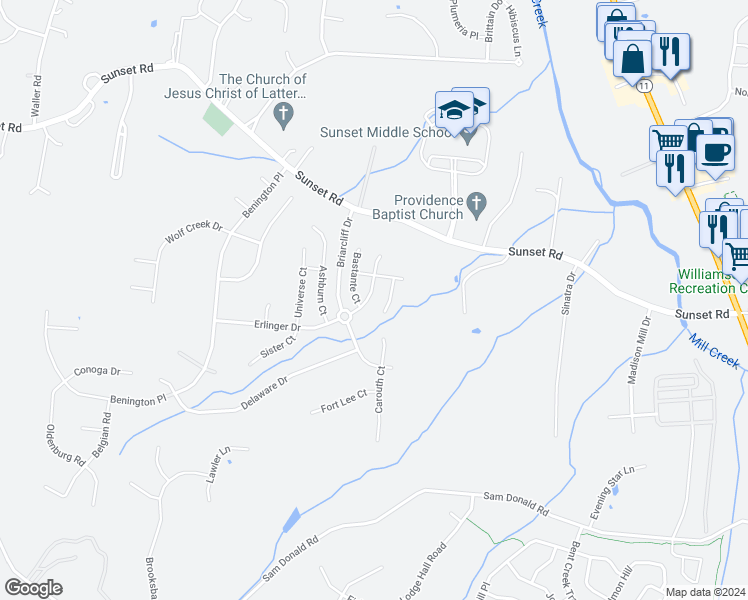 map of restaurants, bars, coffee shops, grocery stores, and more near 1812 Erlinger Drive in Nolensville