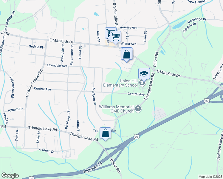 map of restaurants, bars, coffee shops, grocery stores, and more near 3309 Central Avenue in High Point