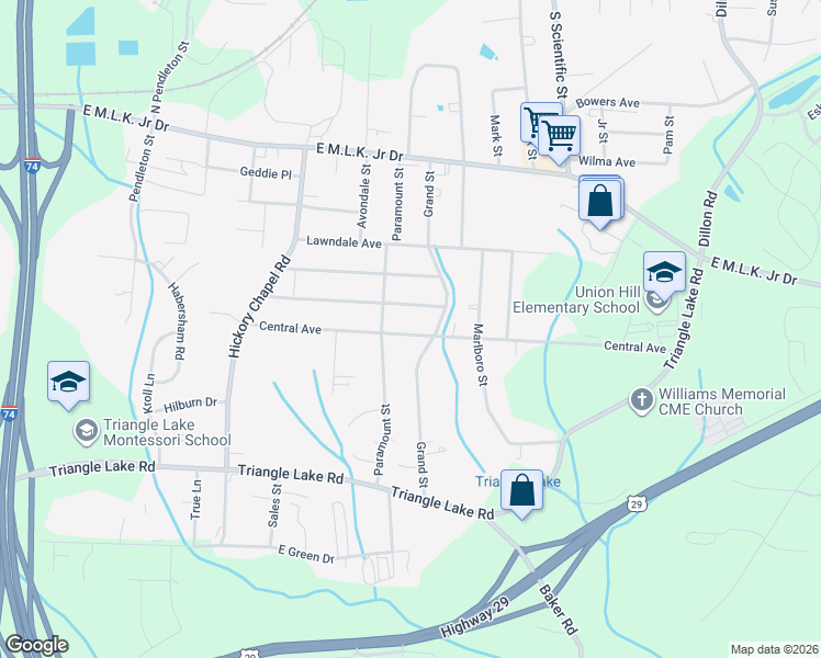 map of restaurants, bars, coffee shops, grocery stores, and more near 3013 Central Avenue in High Point