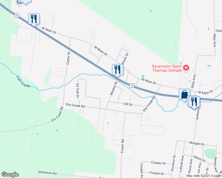 map of restaurants, bars, coffee shops, grocery stores, and more near 411 Whaley Street in Smithville
