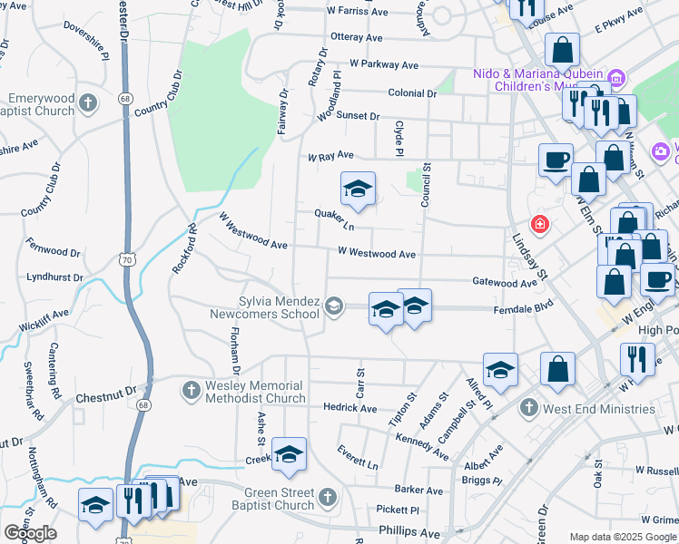 map of restaurants, bars, coffee shops, grocery stores, and more near 716 Gatewood Avenue in High Point