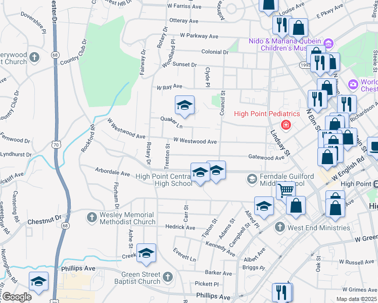 map of restaurants, bars, coffee shops, grocery stores, and more near 700 Gatewood Avenue in High Point
