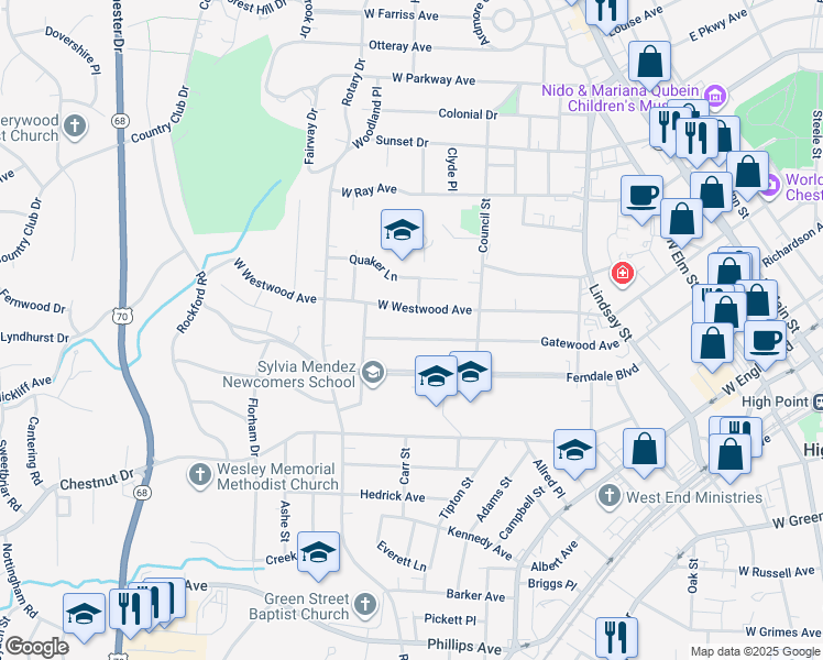 map of restaurants, bars, coffee shops, grocery stores, and more near 700 Gatewood Avenue in High Point