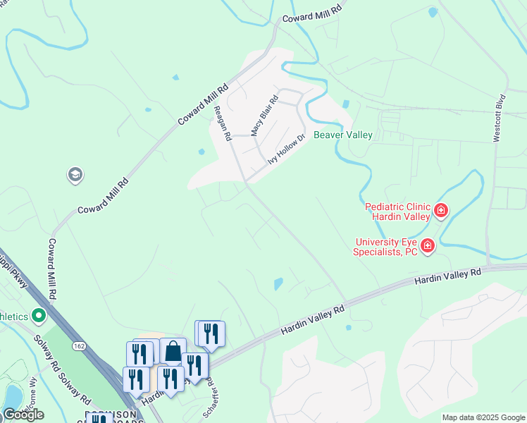 map of restaurants, bars, coffee shops, grocery stores, and more near 2613 Wild Fern Lane in Knoxville