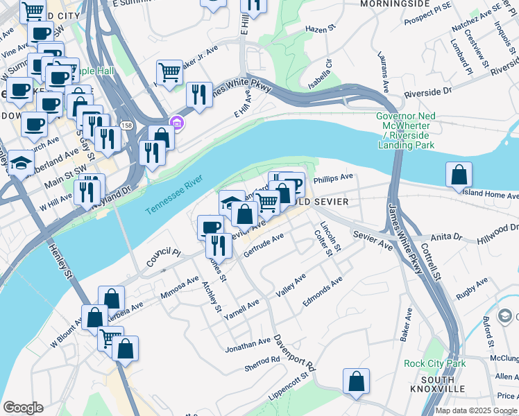 map of restaurants, bars, coffee shops, grocery stores, and more near 806 Phillips Avenue in Knoxville