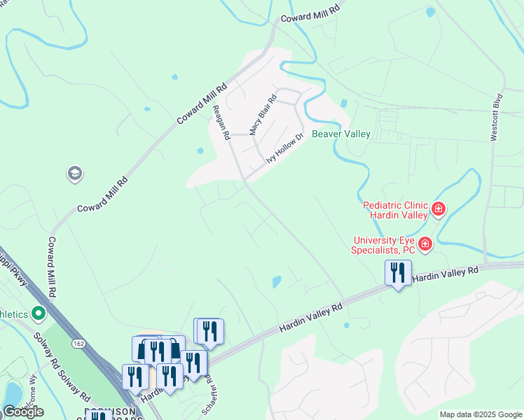 map of restaurants, bars, coffee shops, grocery stores, and more near 2613 Wild Fern Lane in Knoxville