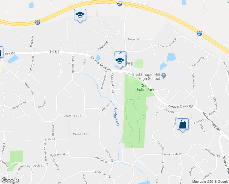 map of restaurants, bars, coffee shops, grocery stores, and more near 100 Village Lane in Chapel Hill