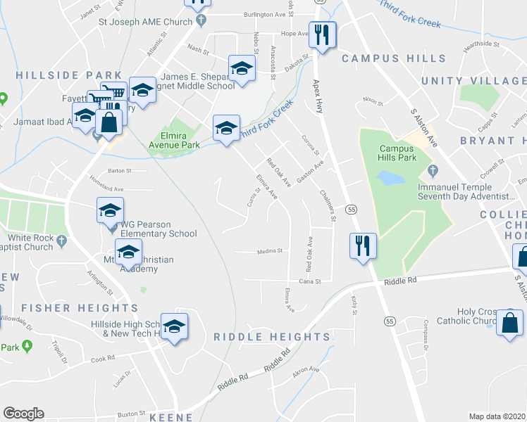 map of restaurants, bars, coffee shops, grocery stores, and more near 1012 Gaston Avenue in Durham