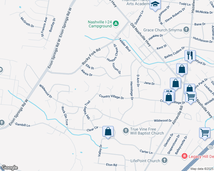 map of restaurants, bars, coffee shops, grocery stores, and more near 709 Forrest Crossing Road in Smyrna