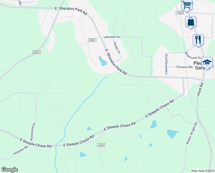 map of restaurants, bars, coffee shops, grocery stores, and more near 606 Beatle Drive in Pleasant Garden