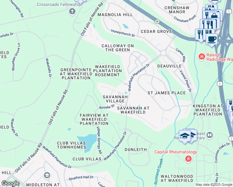 map of restaurants, bars, coffee shops, grocery stores, and more near 2632 Peachleaf Street in Raleigh